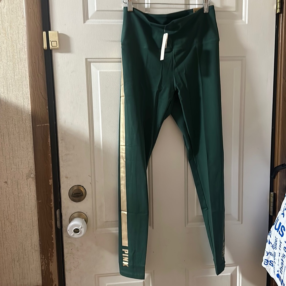 VICTORIA’S SECRET PINK HIGH WAIST FULL LENGTH LEGGING: GREEN/GOLD: NWT: SIZE L